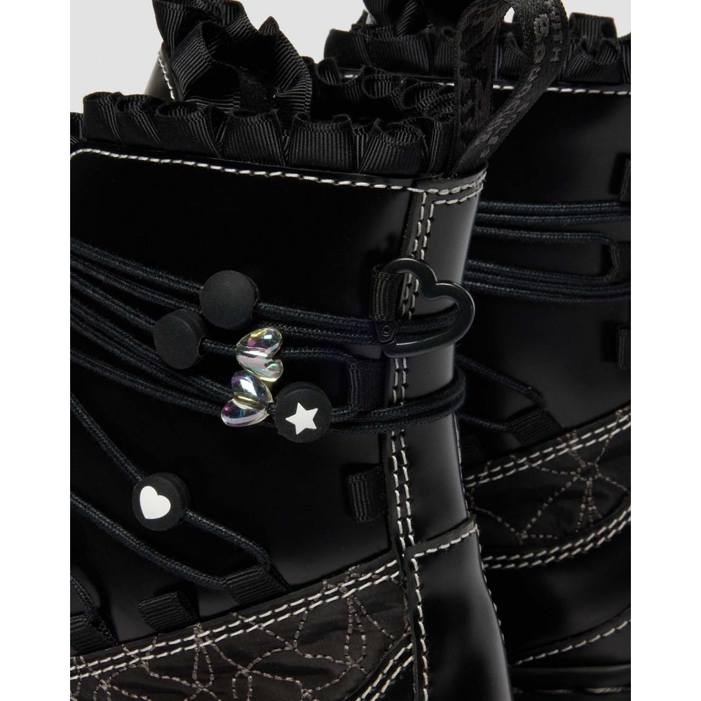 NEW Dr. Martens Jadon Frill Black Leather Platform Boots Hearts Stars Beads 9 US - Picture 5 of 15